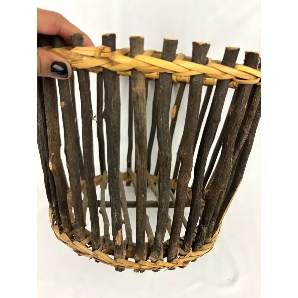 VTG Primitive Pine Tree Branch Gathering Basket Rustic‎ Wooden Bowl 11.5